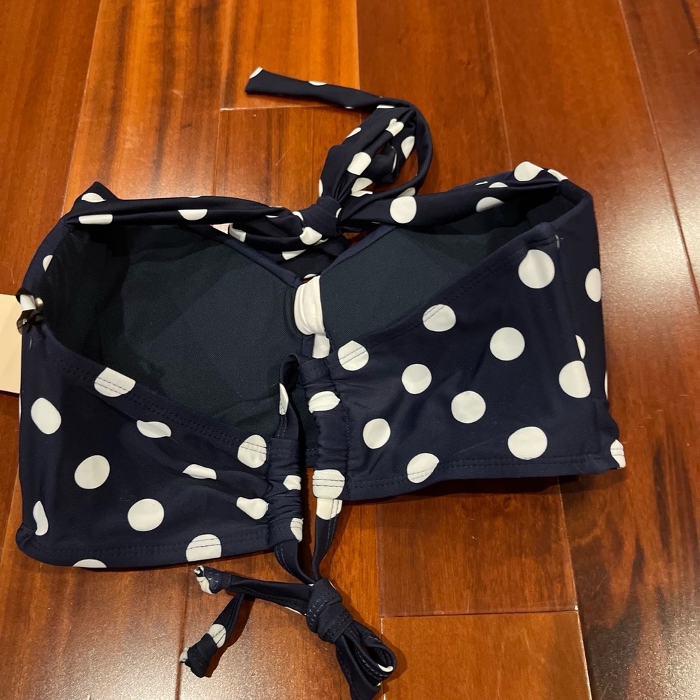 New NWT Unique Vintage Bikini Swim Top Blue White Polka Dot Sailor Bow Sz Medium - Picture 3 of 4